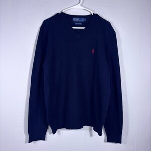 Polo Ralph Lauren Lambswool Men's Navy V-neck Sweater Size Large